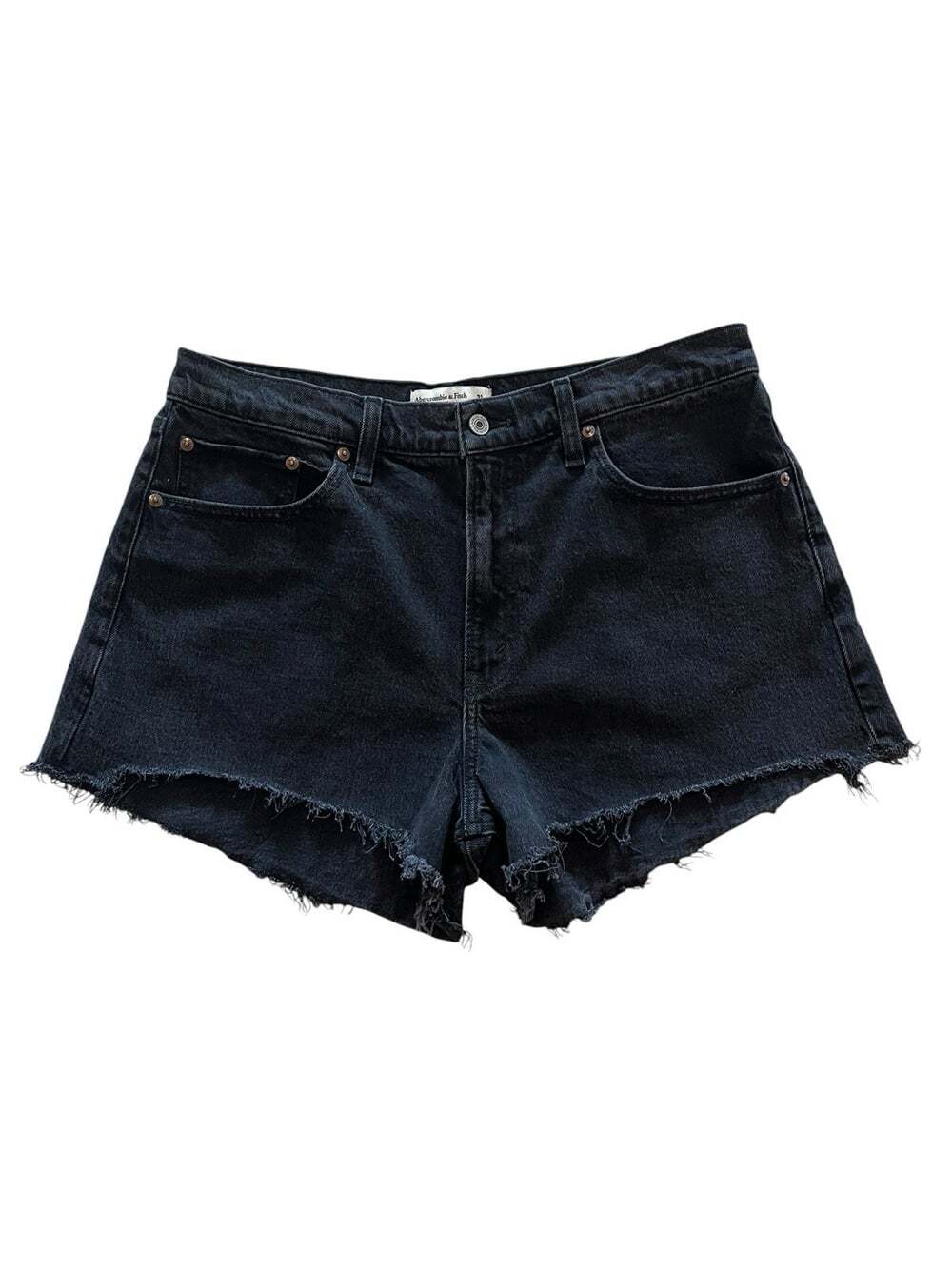 Abercrombie & Fitch Black High Waist Denim Mom Shorts Frayed Raw Hem-31